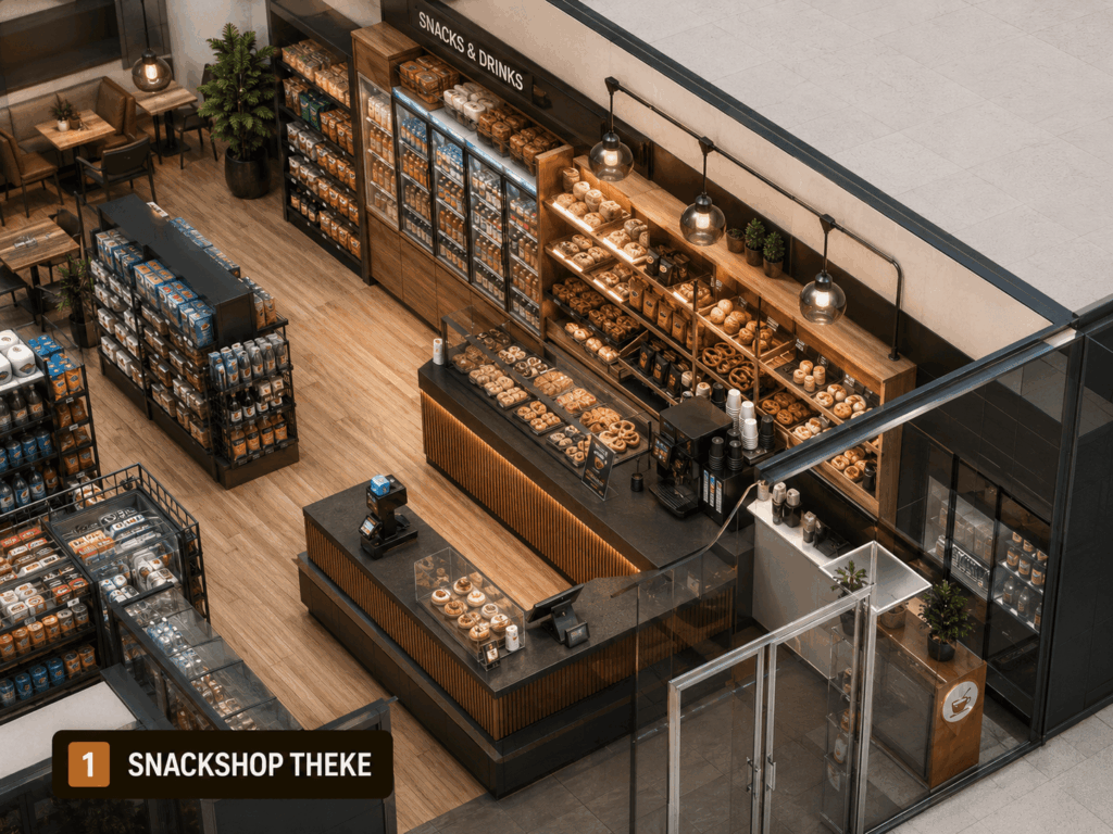 Kaffeemaschine-Tankstellen-Verzehrort-Snackshop-Theke